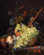 Jan van Huijsum of grapes and a peach on a table top France oil painting artist